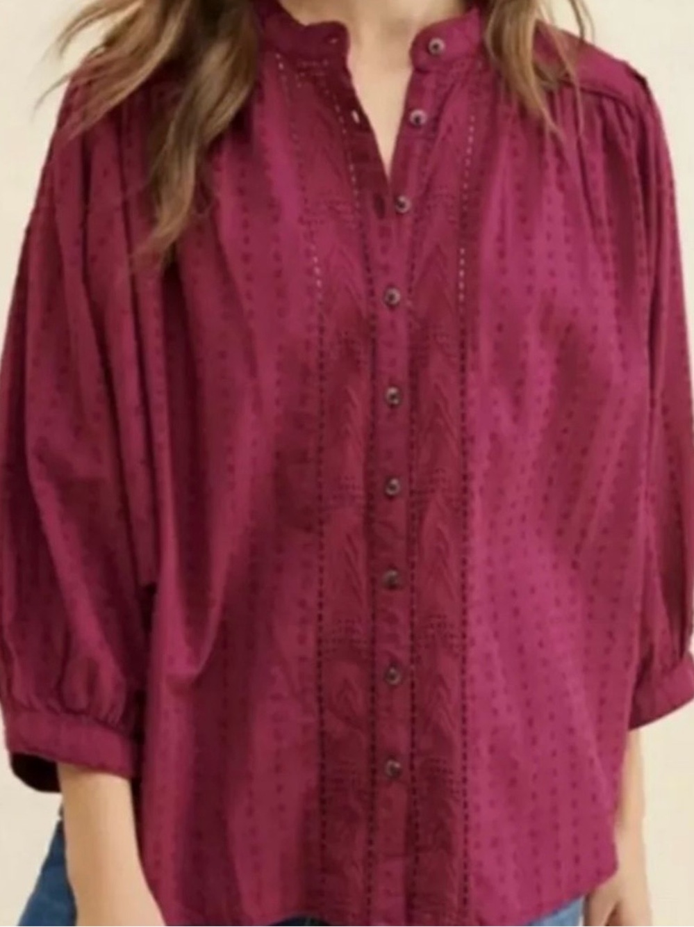 Pilcro by Anthropology Tavi Textured Button Down Blouse Magents Swiss Dot Small